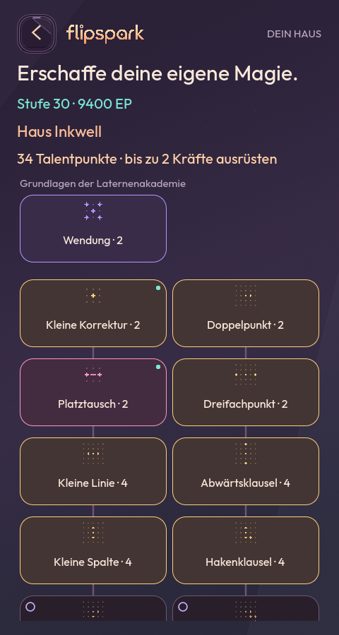 Entwicklungsvorschau: der Talentbaum von Haus Inkwell