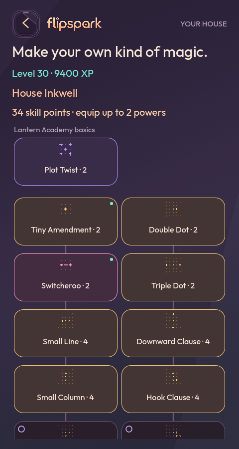 Development preview: the House Inkwell tree of powers