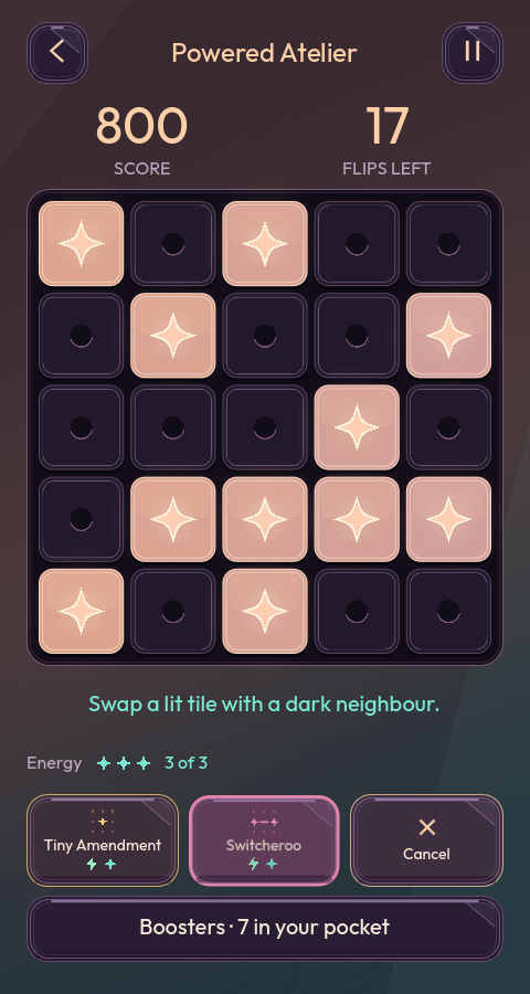 Development preview: a Powered Atelier board with two equipped powers and boosters